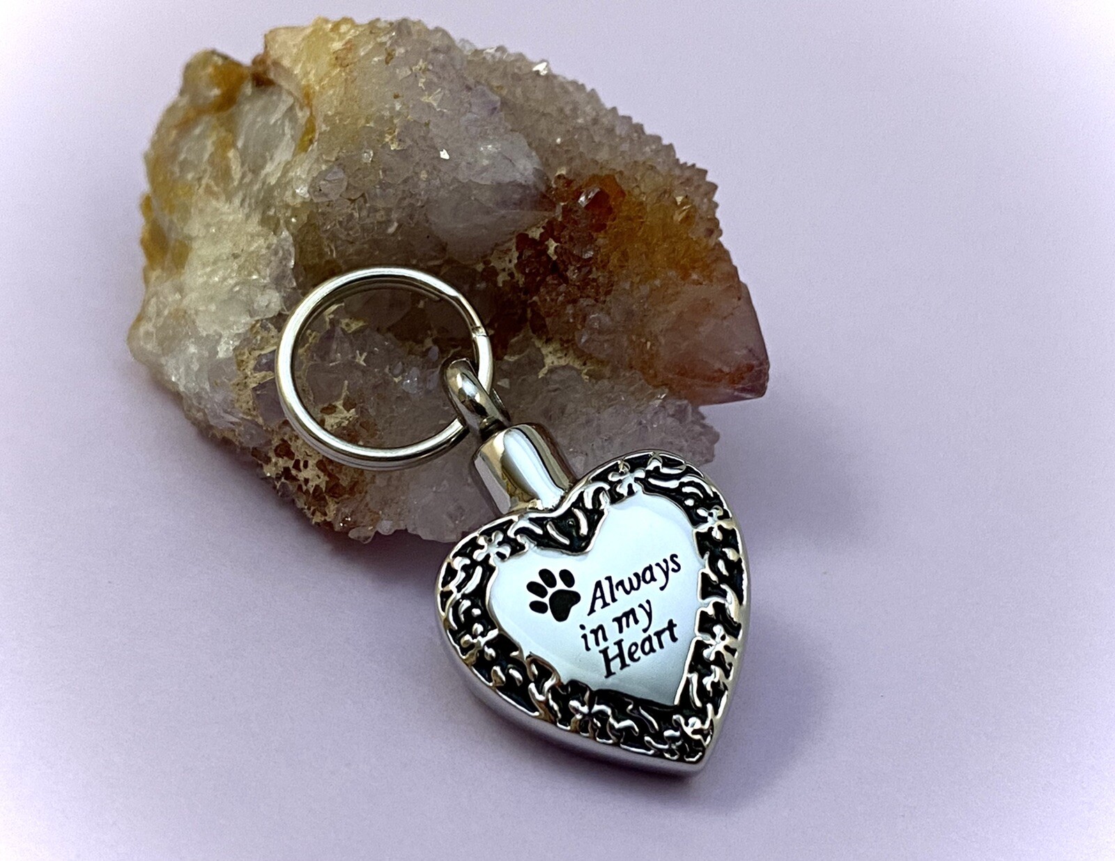 Pet Cremation Pendant Urn Keychain 1″ Key Ring Dog Cat Ashes Always in my Heart
