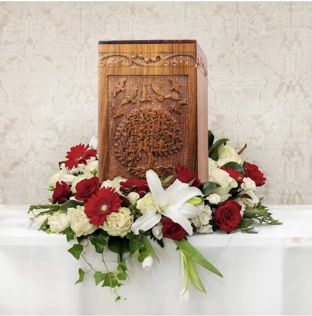 INTAJ Handmade Rosewood Urn for Human Ashes | Tree of Life Wooden Urns, New