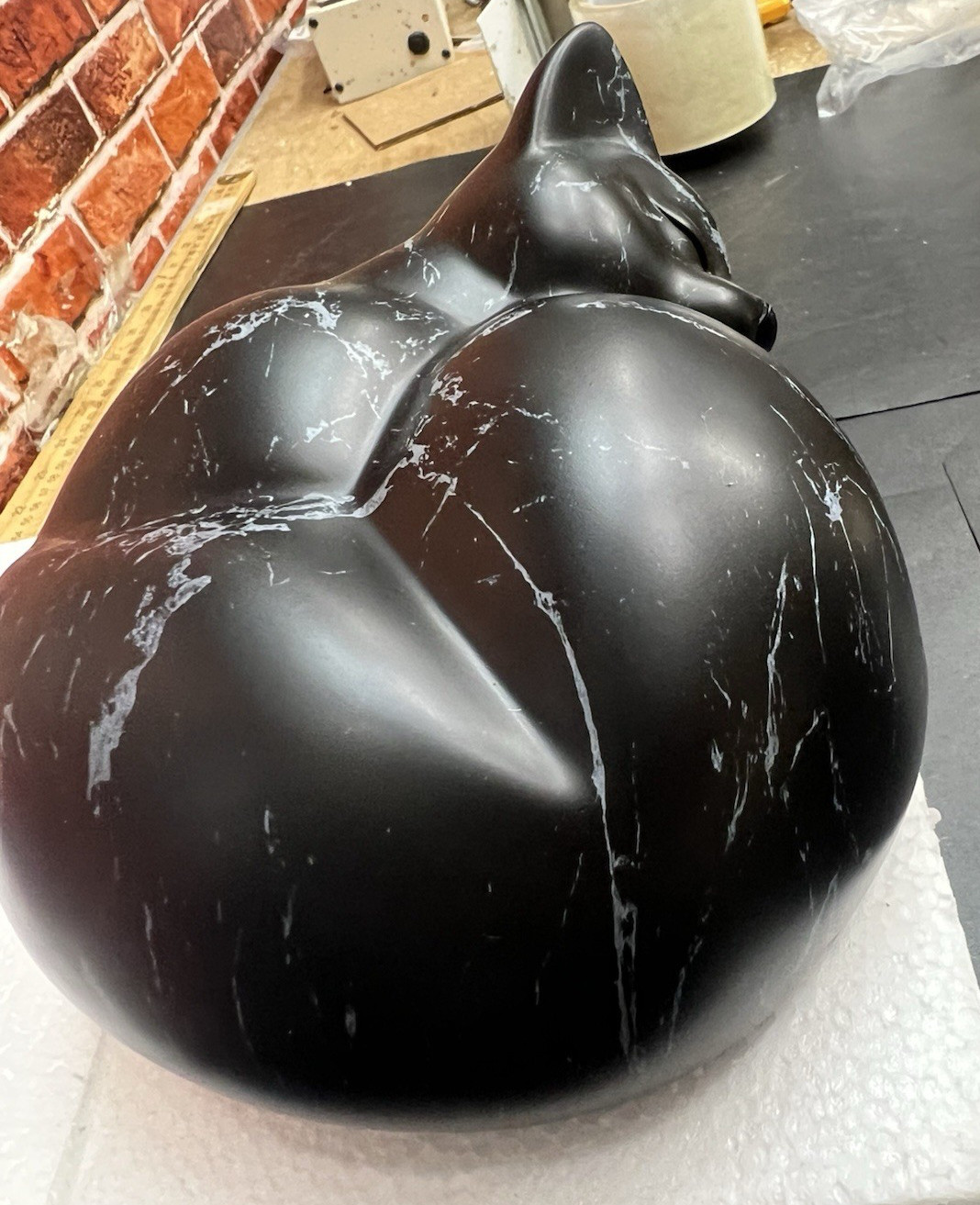 Sleeping Cat Urn For Ashes Black Marble Resin Pet Memorial Cat Cremation