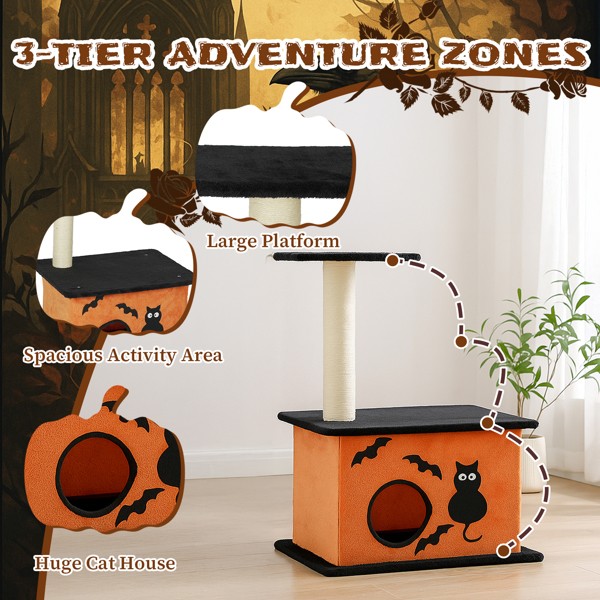 Halloween Cat Tree, Cat Tower Cat Tree For Indoor Cats With Spacious Cat Condo,