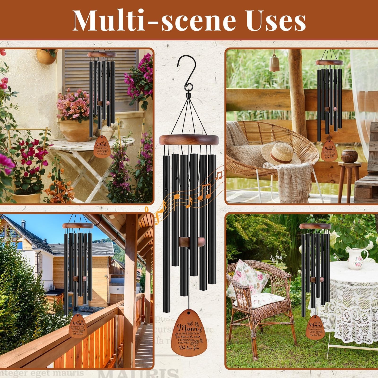 JOBOSI Mother’s Bouquet Memorial Wind Chime with Black Tube Decorative Gifts,…