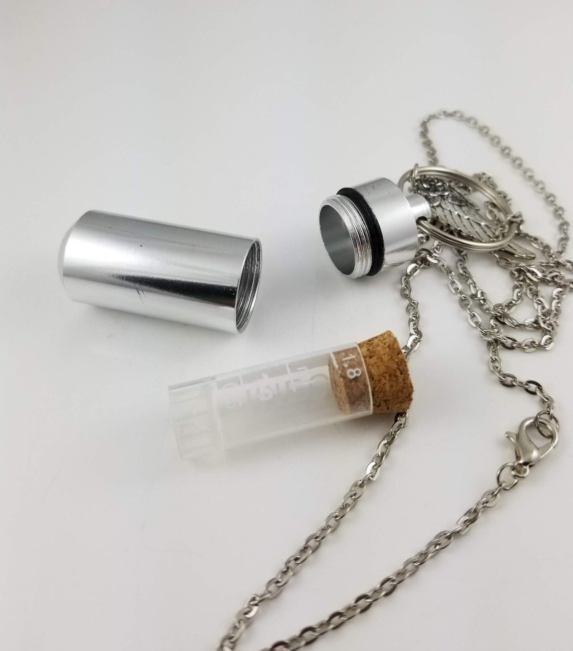 Pet Urn Ashes Angel Wing Keepsake Cylinder Necklace 24-inch Chain