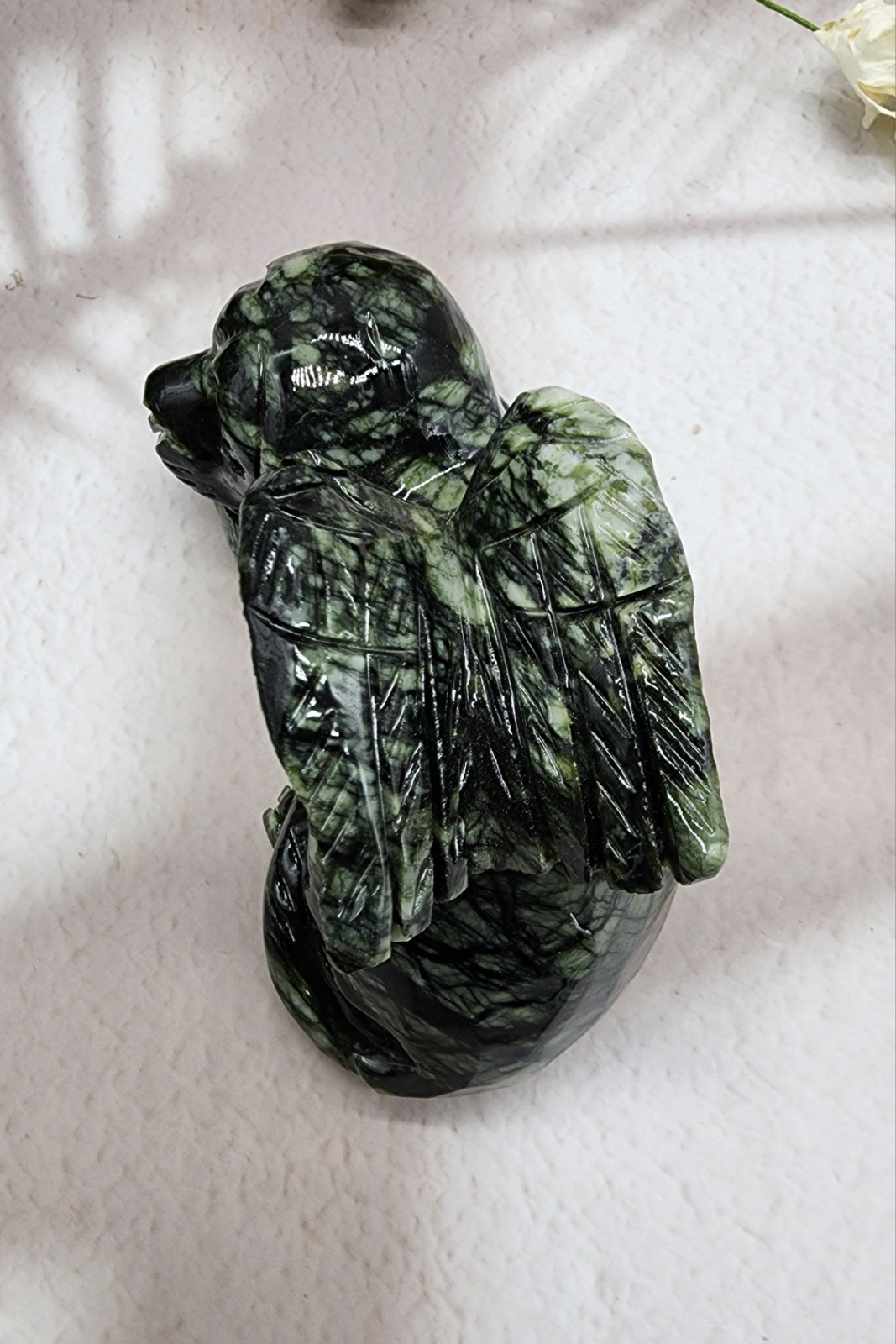 Xiuyan Jade Winged Angel Dog Pet Memorial, Pet Loss Gift, Gemstone Carving