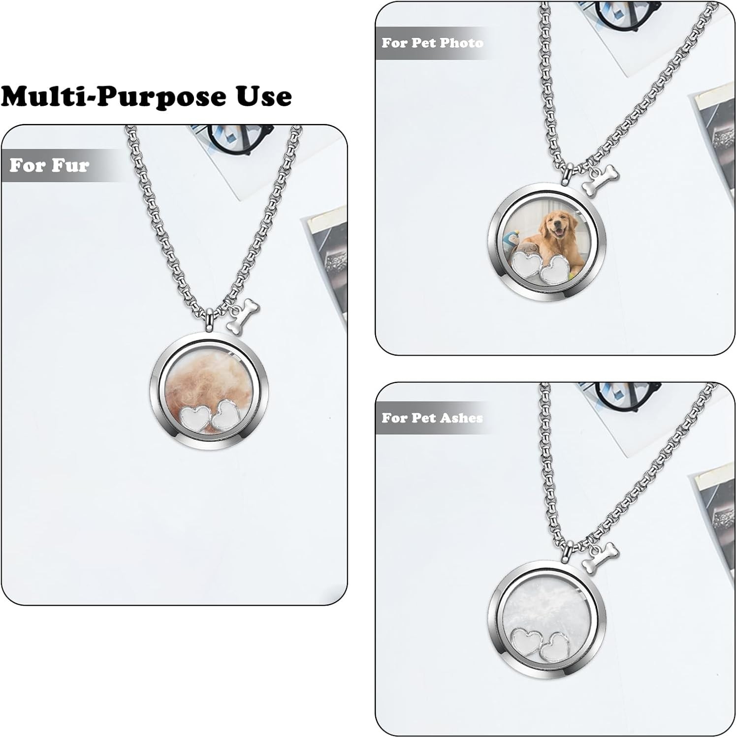 Pet Memorial Necklace for Ashes – Glass Pendant with Stainless Steel Chain