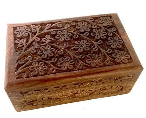 GIFT IDEAS~ Floral Carved Handmade Wooden Box 4 inches by Floral Carved 4″x6″