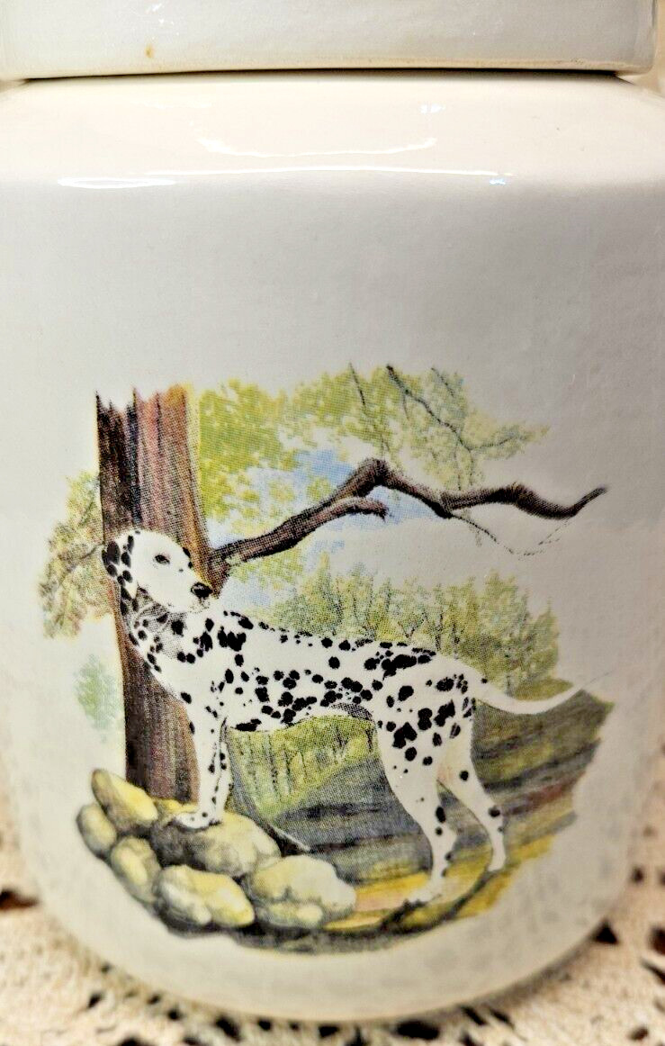 Dalmatian Dog Ceramic Pet Urn Pictorial Memorial Jar w/ Lid