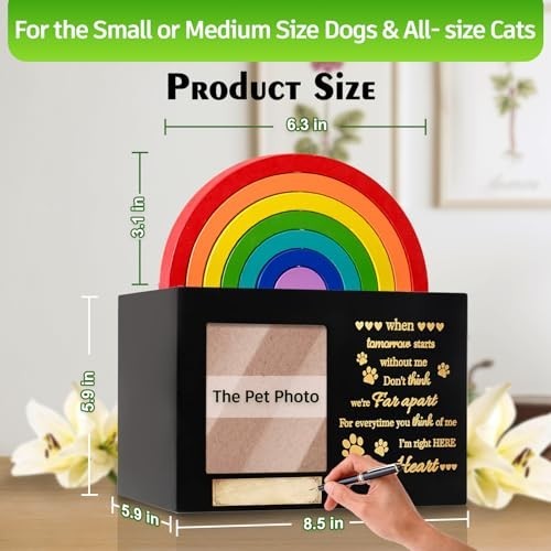 Wooden Rainbow Bridge Keepsakes Pet Urns, Handcrafted Dog/Cat Pet Urn, A Memo…