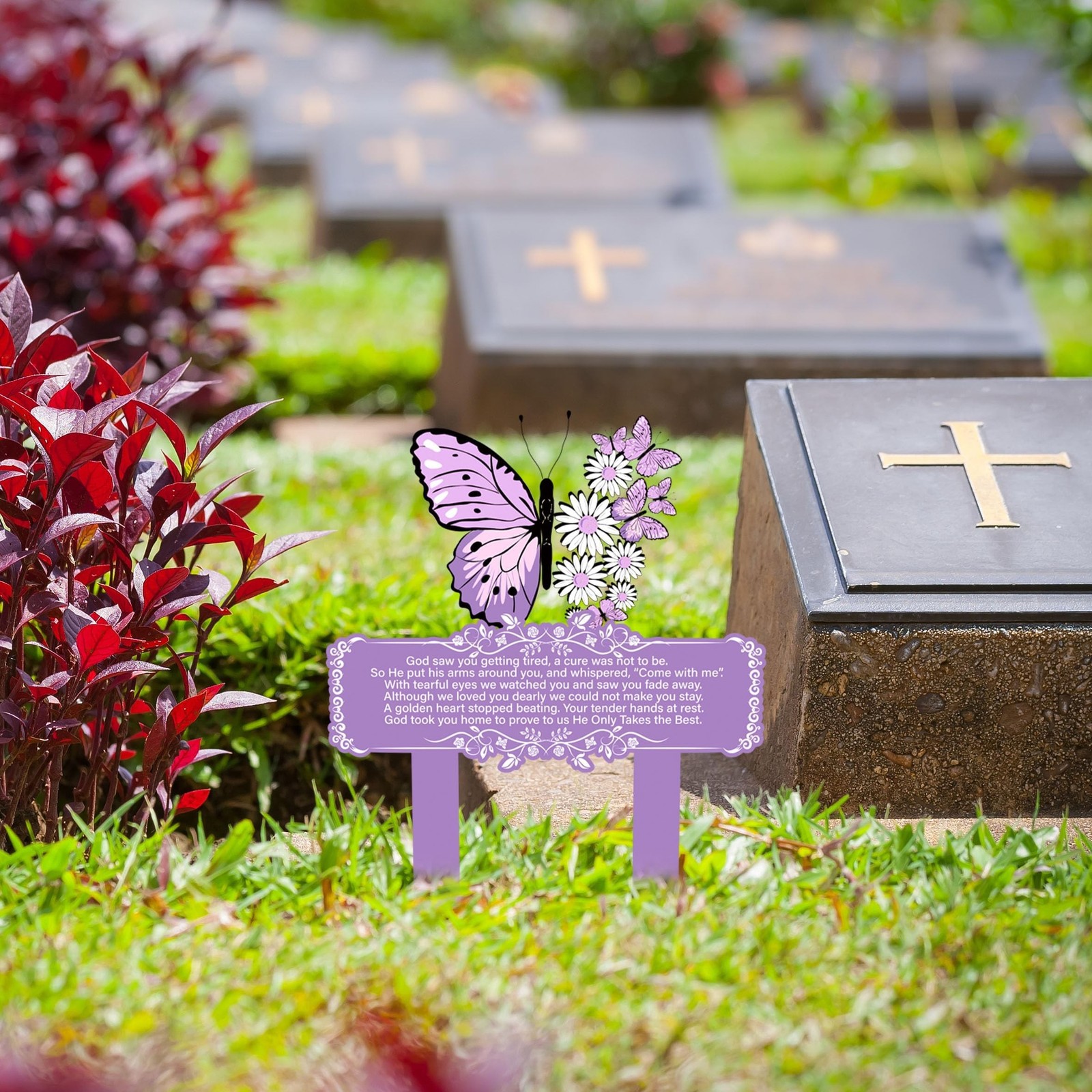 Memorial Stakes Grave Decorations for Cemetery Butterfly Metal Waterproof Pla…