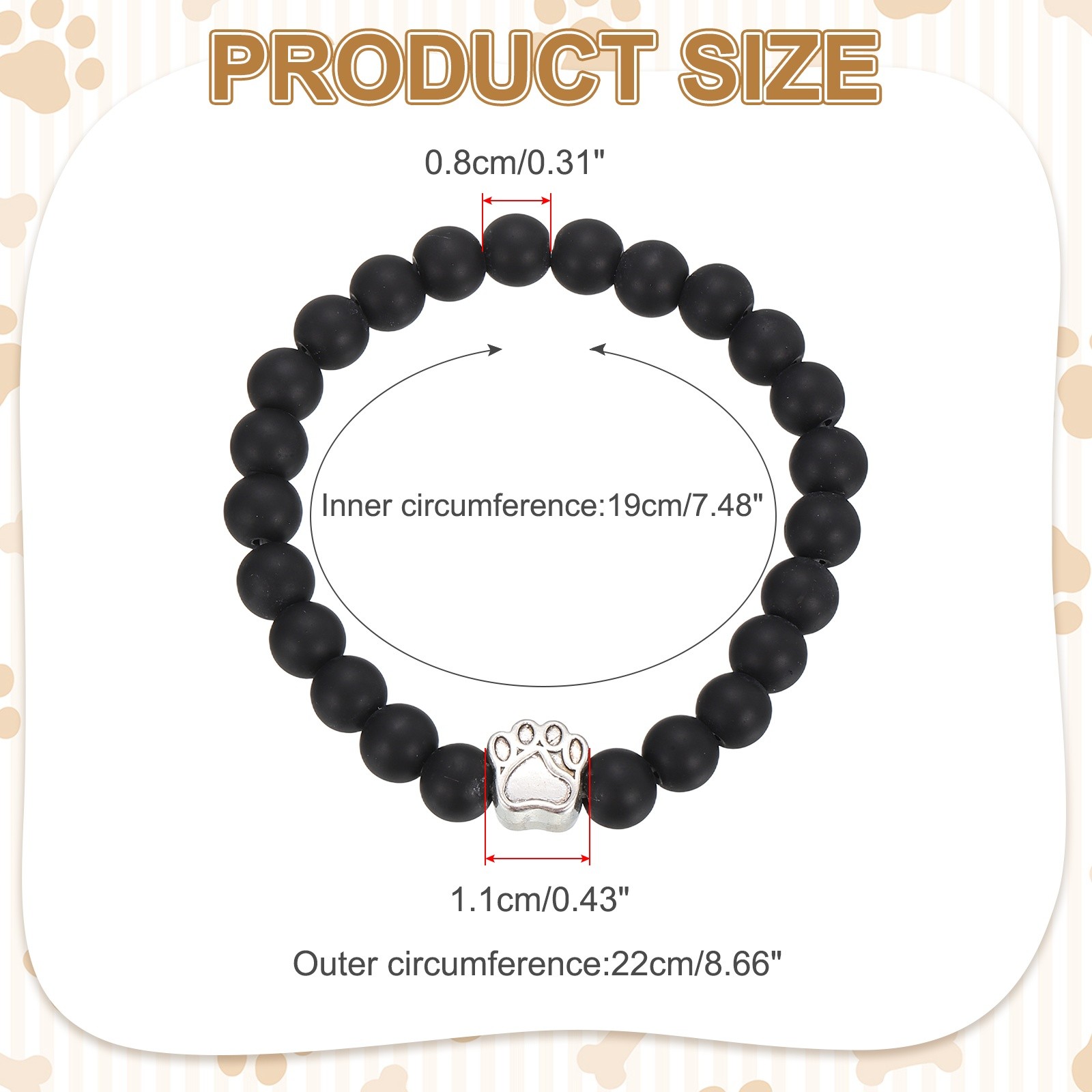 Stone Paw Bracelet,Paw Print Dog Mom Memorial Bracelet,Matte Black