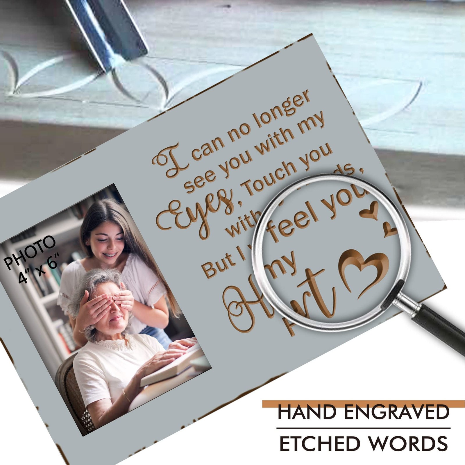 Yudarte Wooden Engraved Memorial Picture Frame 4×6 Inches Photo – Bereavement…