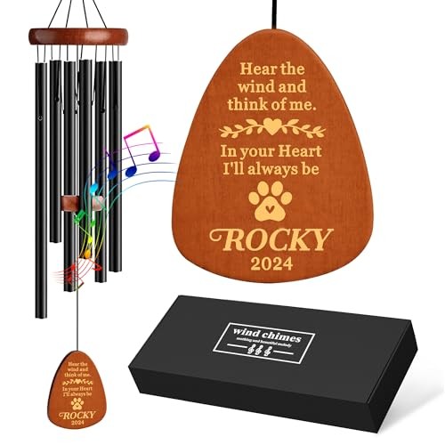 Personalized Dog Memorial Wind Chimes 25.5 Inch Sympathy Gift for Pet Loss Black