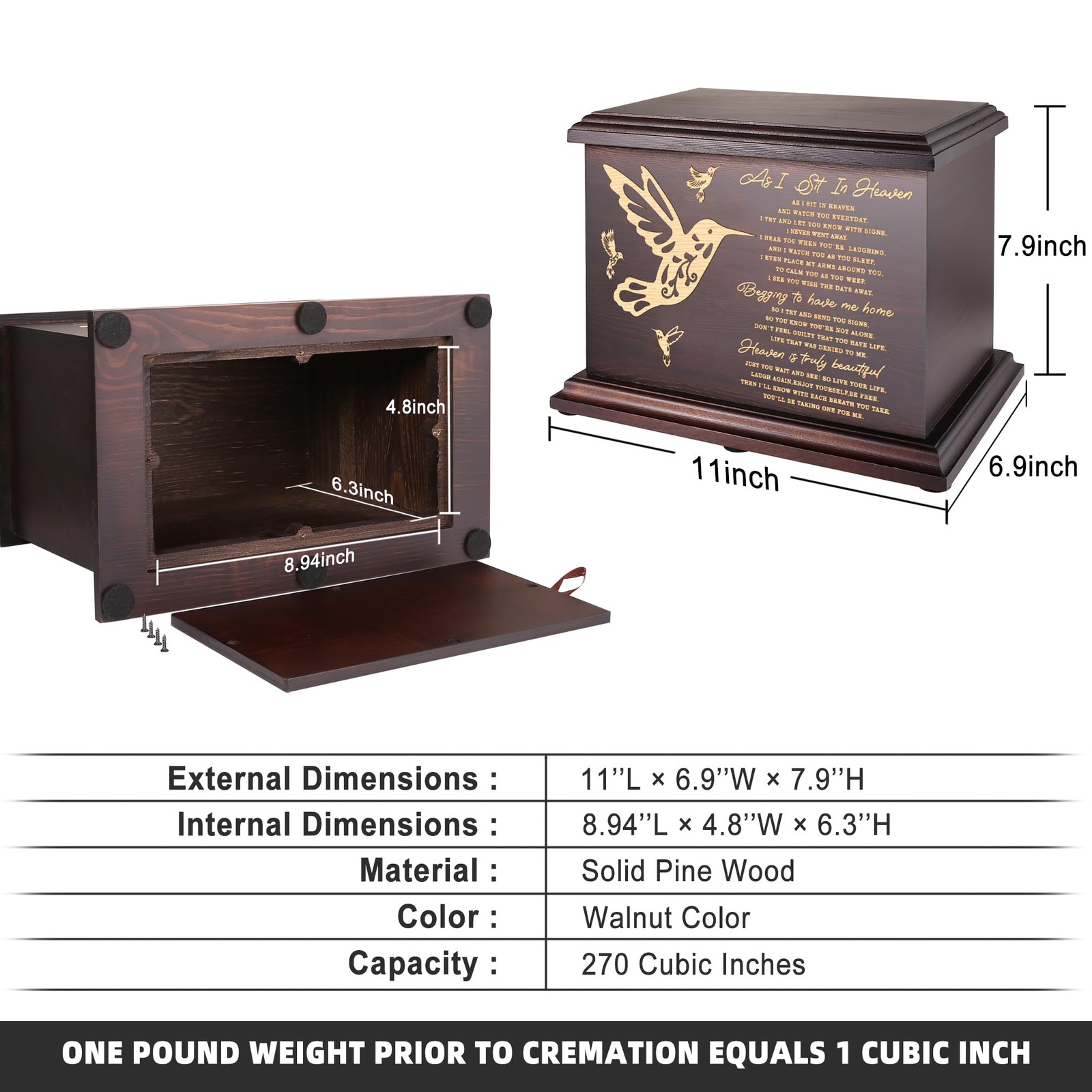 Cremation Memorial Urns for Human Ashes Adult Male Female, Wooden Box and Cas…