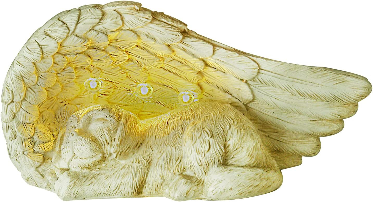 Solar Pet Dog Memorial Stone Light Statue Angel Wings Grave Marker Burial Site