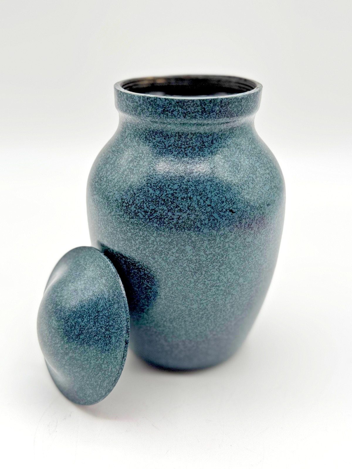 Brass Ashes Urn 6.5″ Speckled Blue Metal Screw on Lid Medium Size Great for Pets