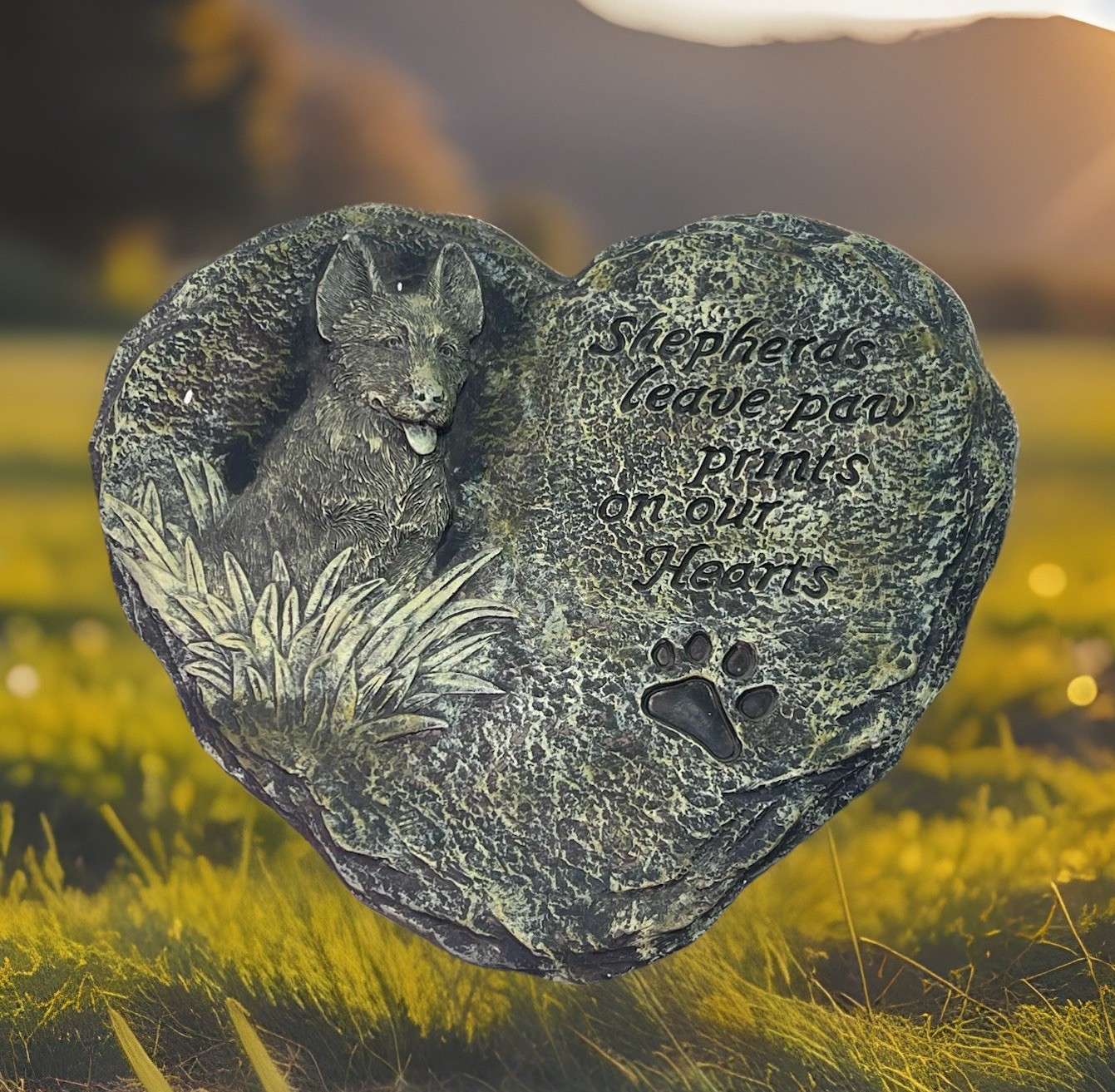Shepherd Dog Memorial Ceramic Heart Stone Plaque Paw Print Quote For Garden