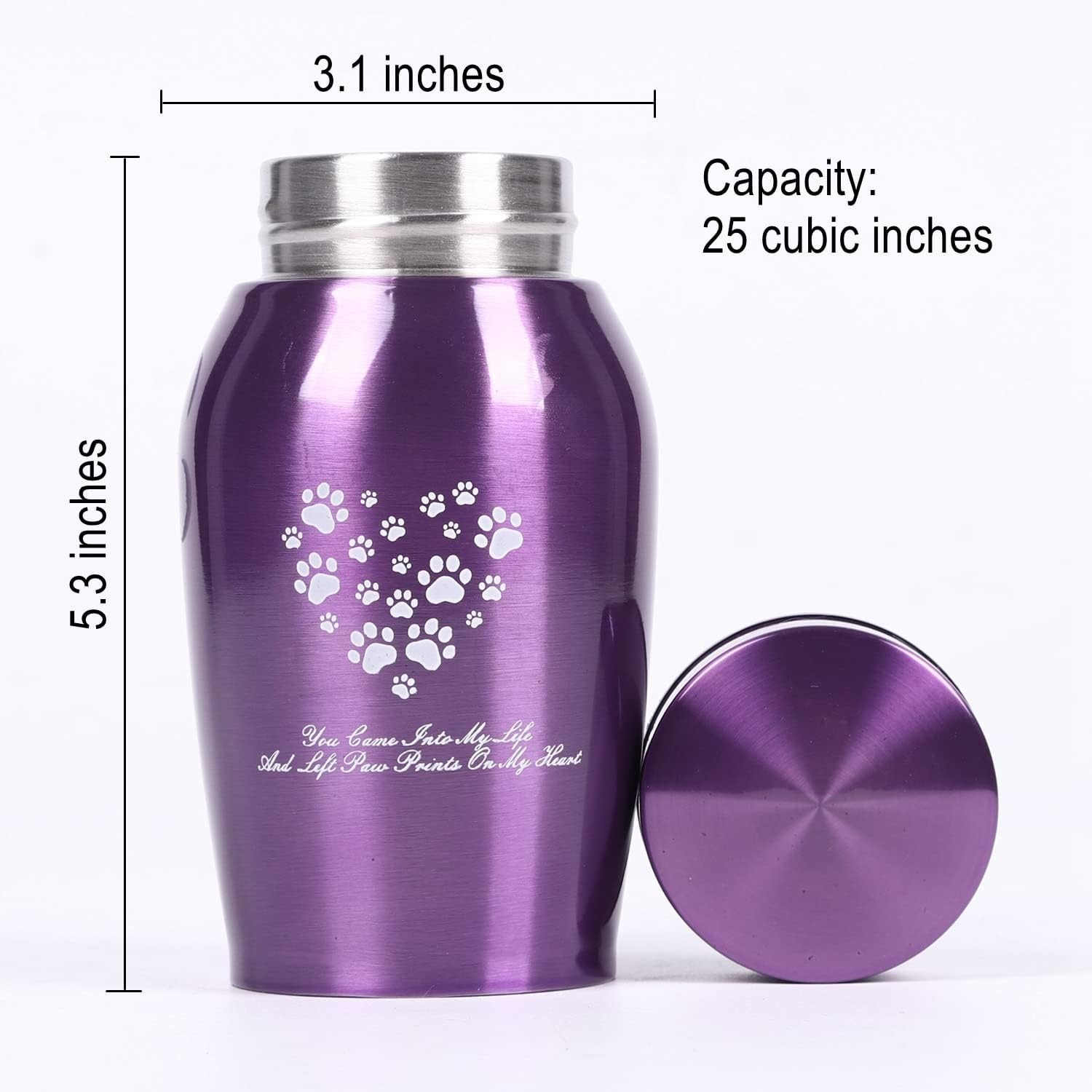 Trusty Memorial Urn for Dog & Cat Ashes – Small Purple Stainless Steel Design