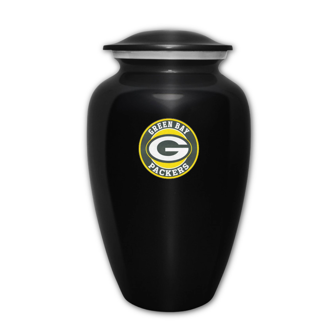 Large Green Bay Football Theme Cremation Black 10” Urn Adult Human Ashes w/Bag