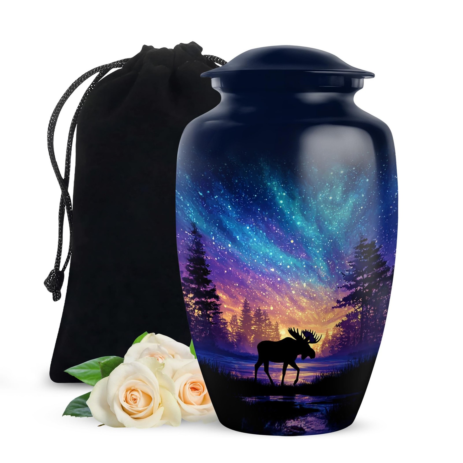 Moose Urns – 200 Cubic Inches – Large Funeral Blue Urn for Human Ashes Male &…