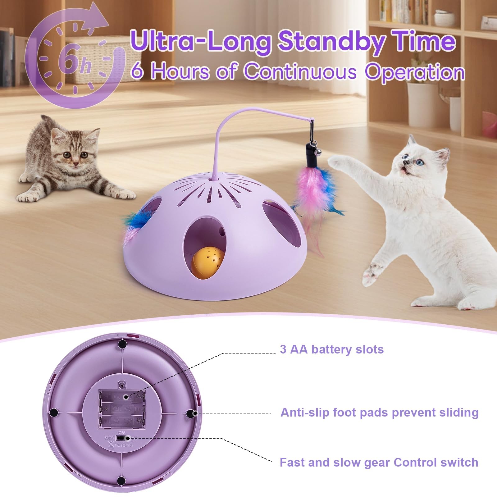 FITWOWFIT Interactive Cat Toy for Indoor Cats K, Feather, Track Ball, Automatic