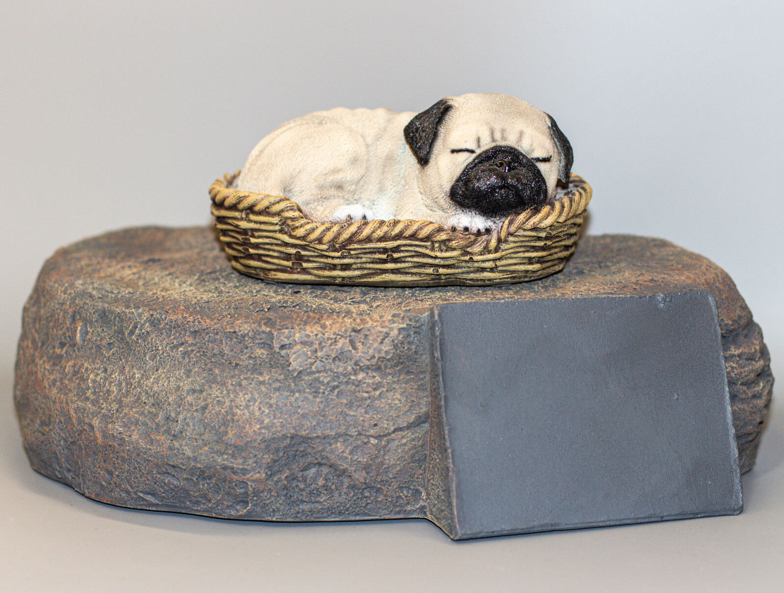 Pug Urn Pet Ashes Memorial Tombstone Figurine Casket Sleeping Dog Grave Ornament