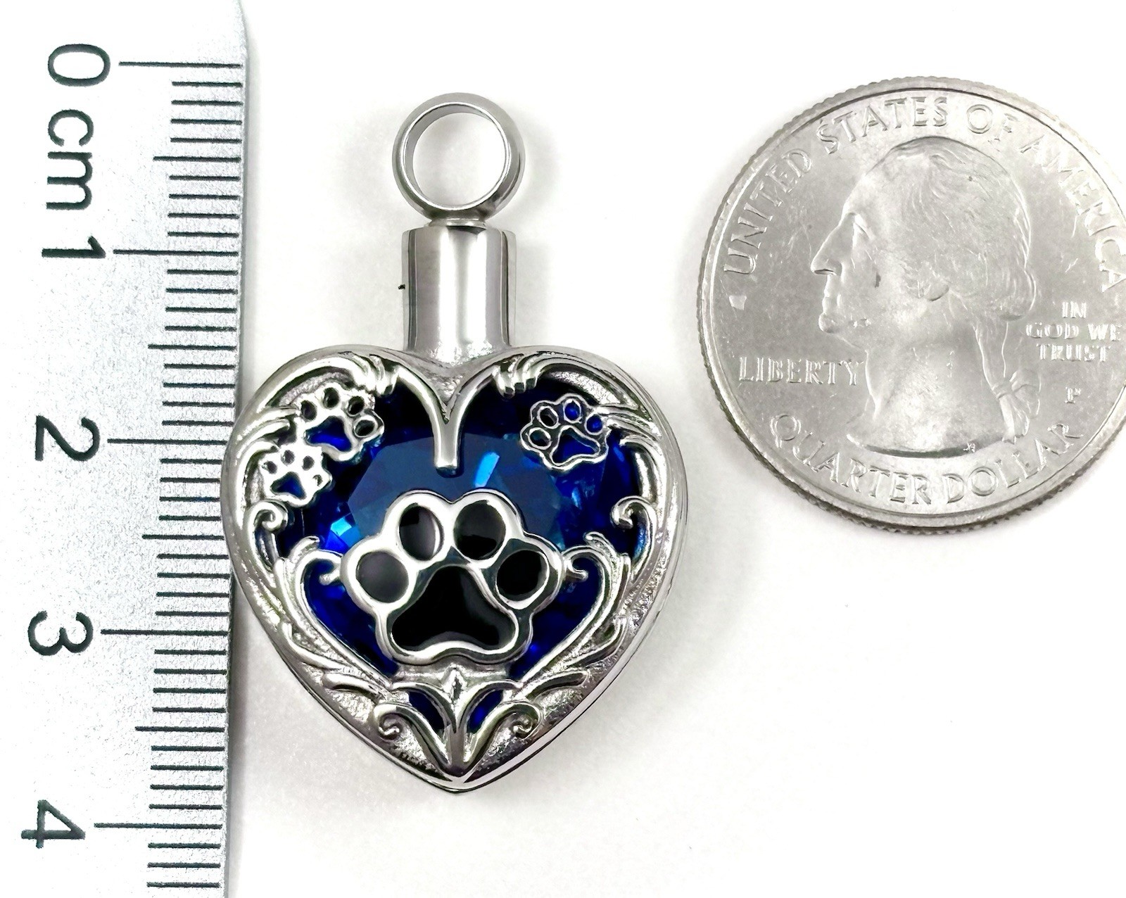Blue Pet Cremation Necklace Holds Ashes Urn Pendant Jewelry Gift Paw Print Dog C