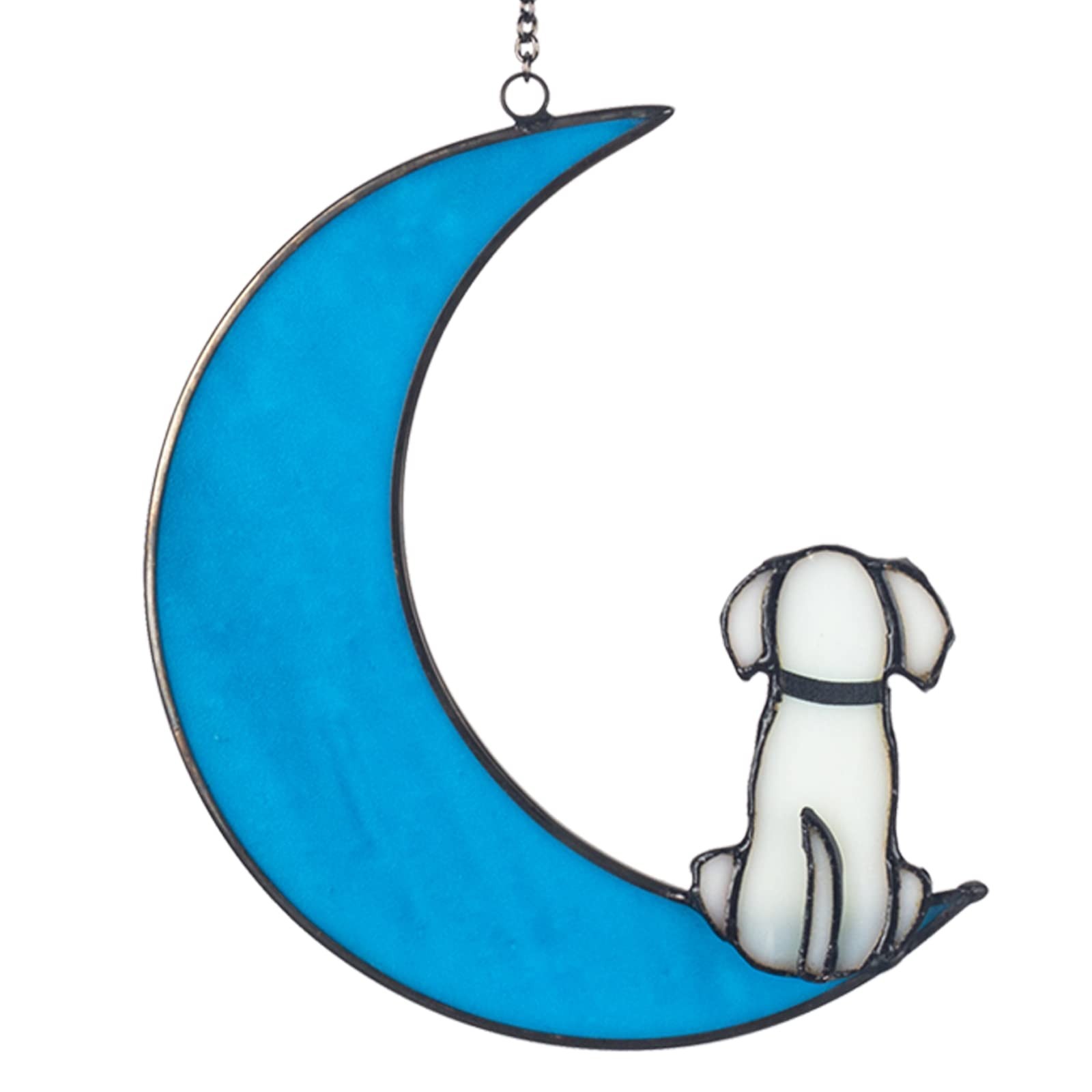 Dog Memorial Gifts Suncatcher Dog Decor on Luminous Blue Moon Stained Glass W…