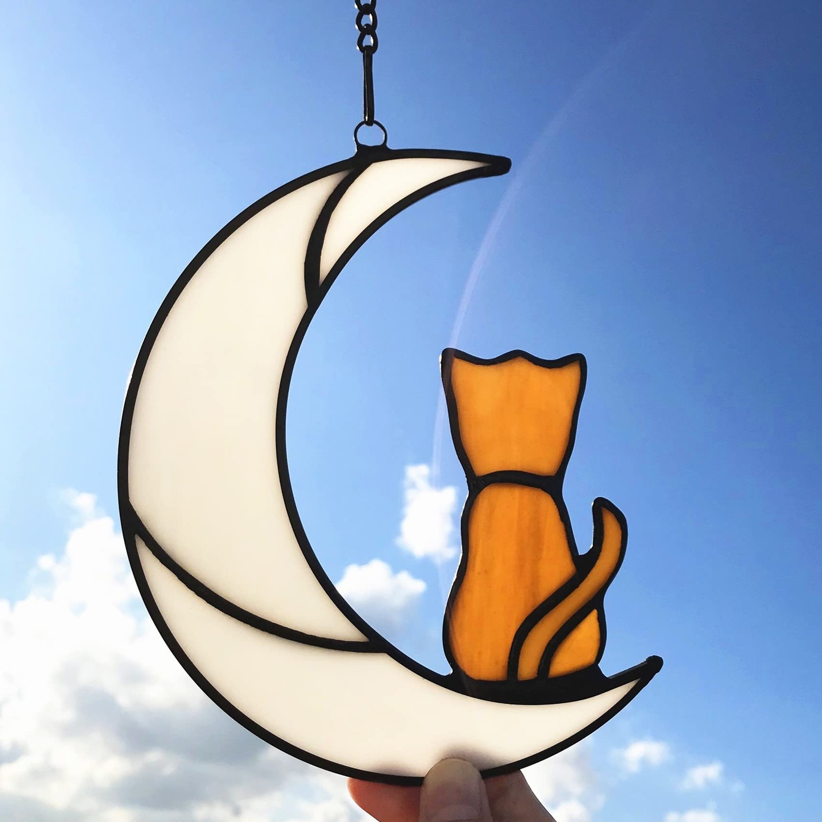 Orange Cat Glass Ornament for Cat Lovers, Tabby Cat Memorial Gift, Hanging Cat