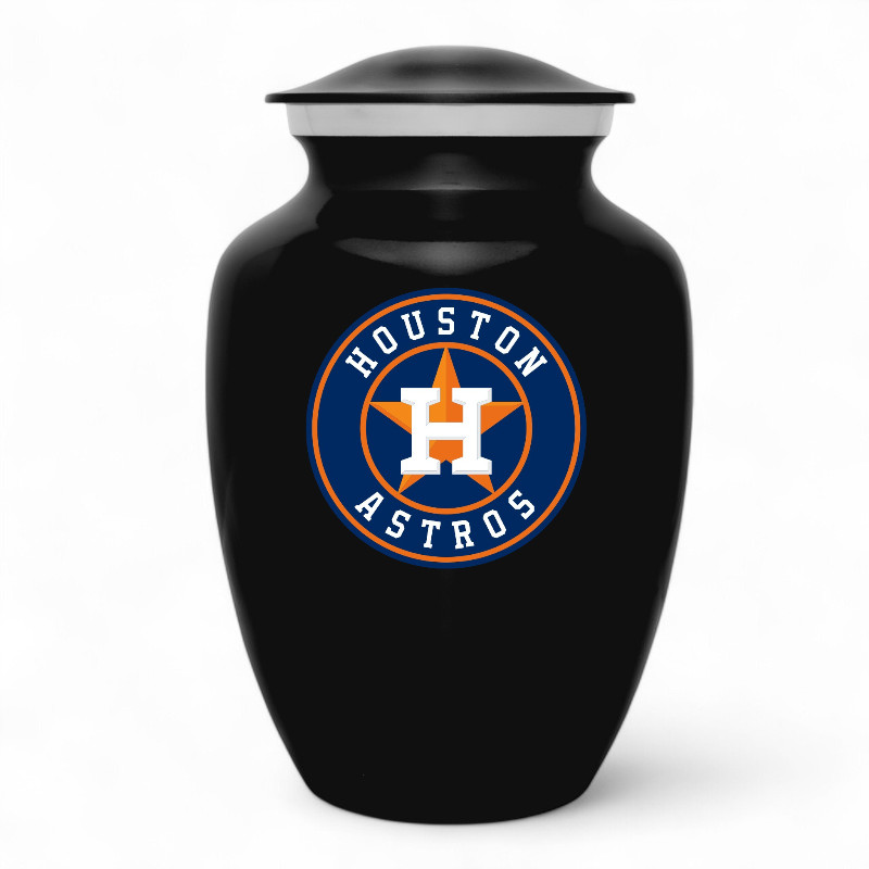 Houston Astros Baseball Style Cremation Urn Adult Ashes Black Metal 8 Inch Urns