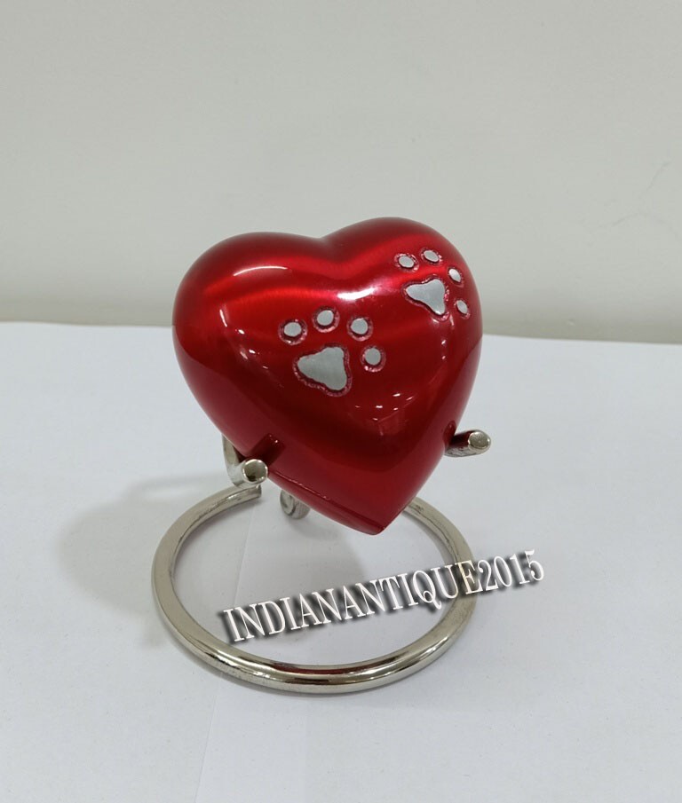 Red Urn Keepsake Mini Heart Cremation Foot Print Pet Memorial Urn