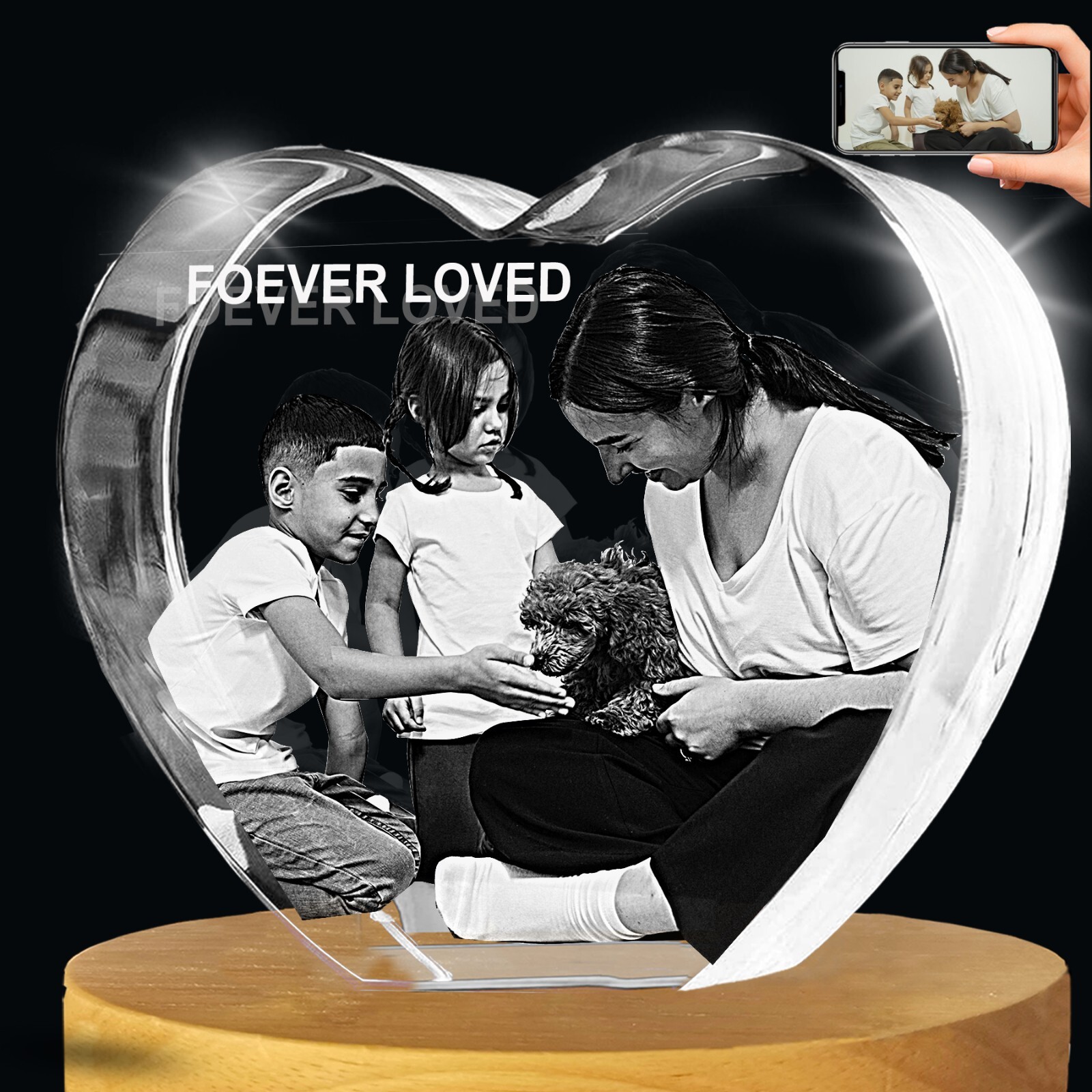 Personalised Pet Memorial 3D PHOTO Crystal Gifts for Mom Dad Heart Dog Keepsake