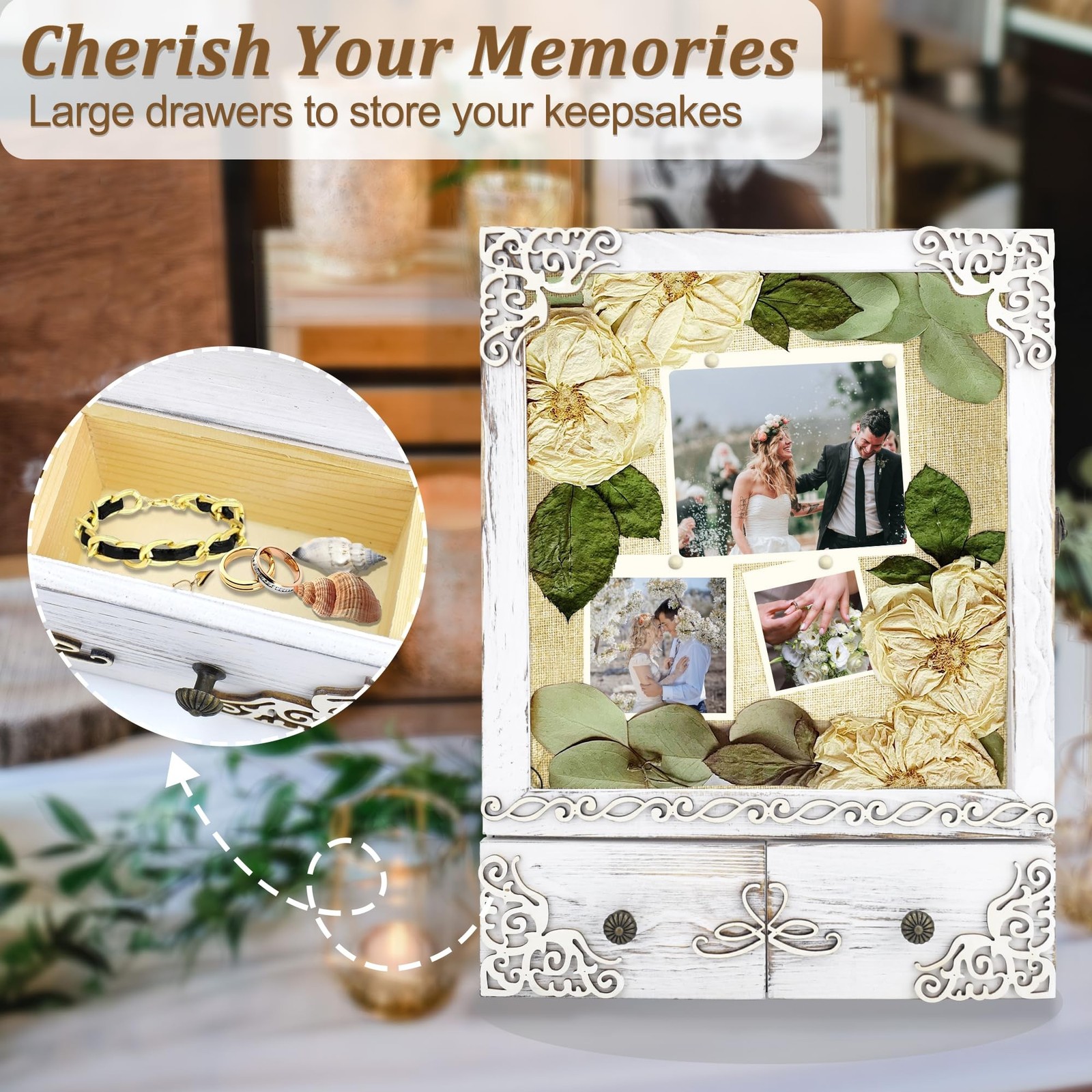 11×16 Shadow Box Frame with Light, Wedding Memorial Display Case with Shelves…