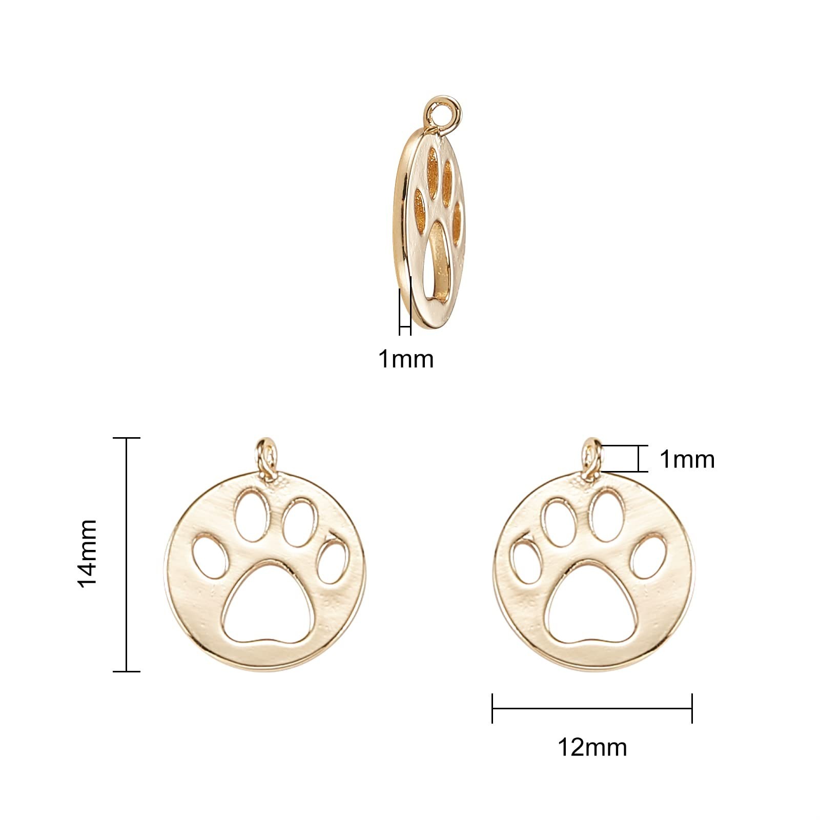 Airssory 10 Pcs Flat Round with Dog Paw Footprints Prints Tiny Pendant Brass …
