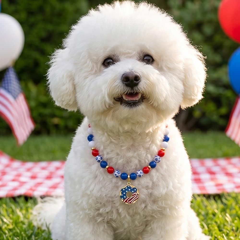 4th of July Dog Beaded Necklace | Durable USA Pet Collar for Dog Cat Adjustab…