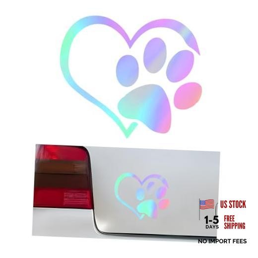 Pet Dog Paw Print Car Decal, 4.6″×3.7″ Love Heart Dog Paw Car Sticker, Colorful