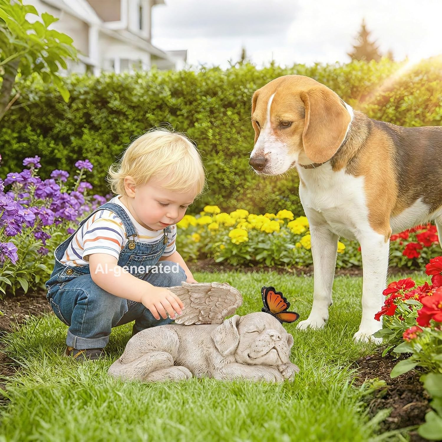 WONDER GARDEN Sleeping Dog Angel Statue with Solar Light – Pet Memorial Stone, i