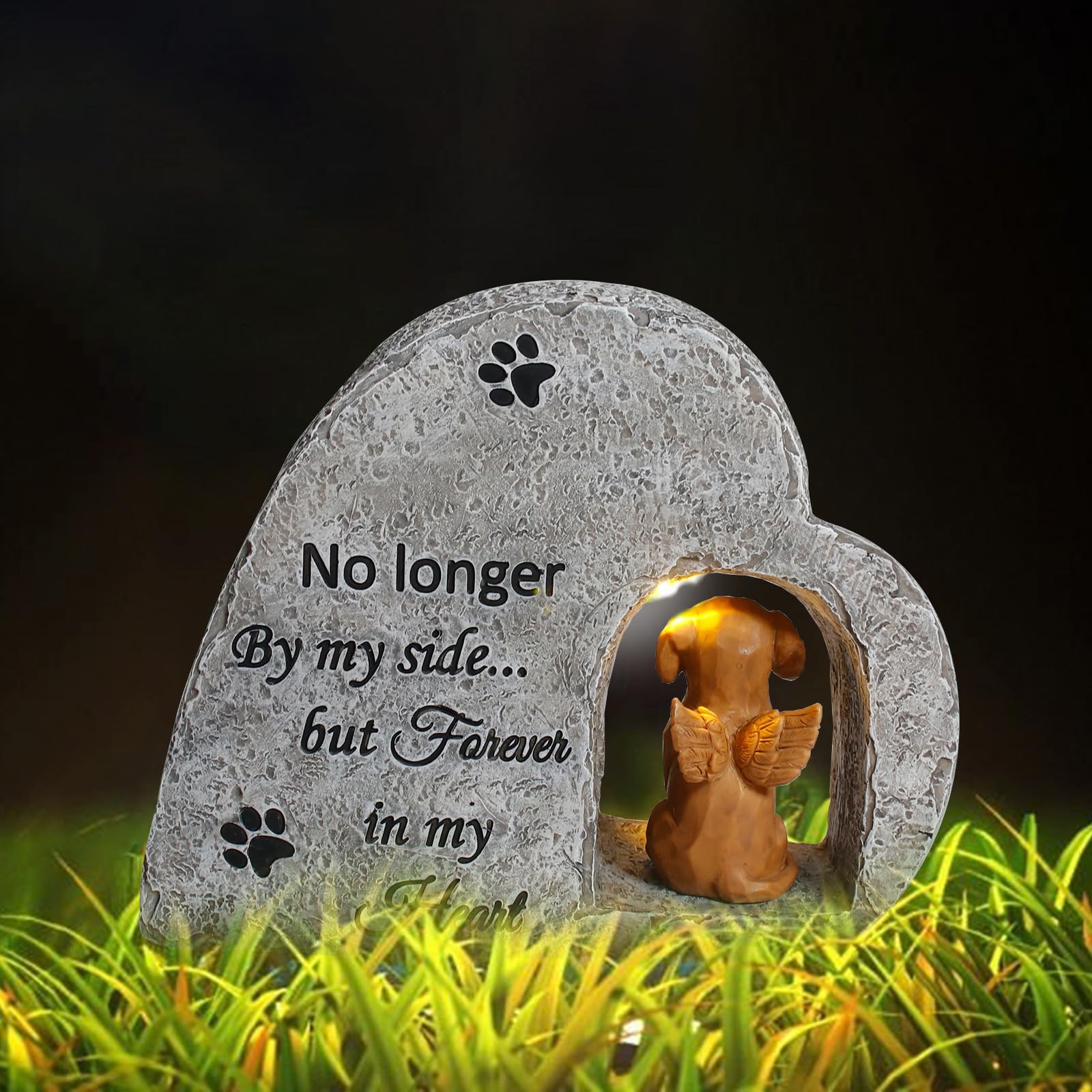 Solar Dog Pet Memorial Stone with A Angel Puppy Memorial Statue, Dog Grave Ma…