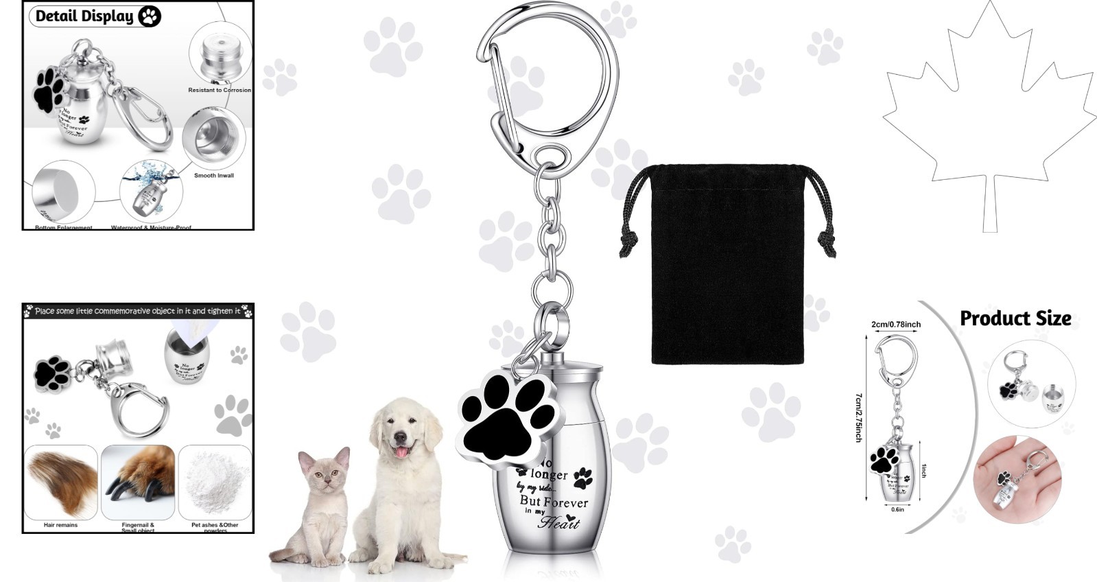 Stainless Steel Dog Paw Urn Keychain with Storage Bag – Lasting Tribute