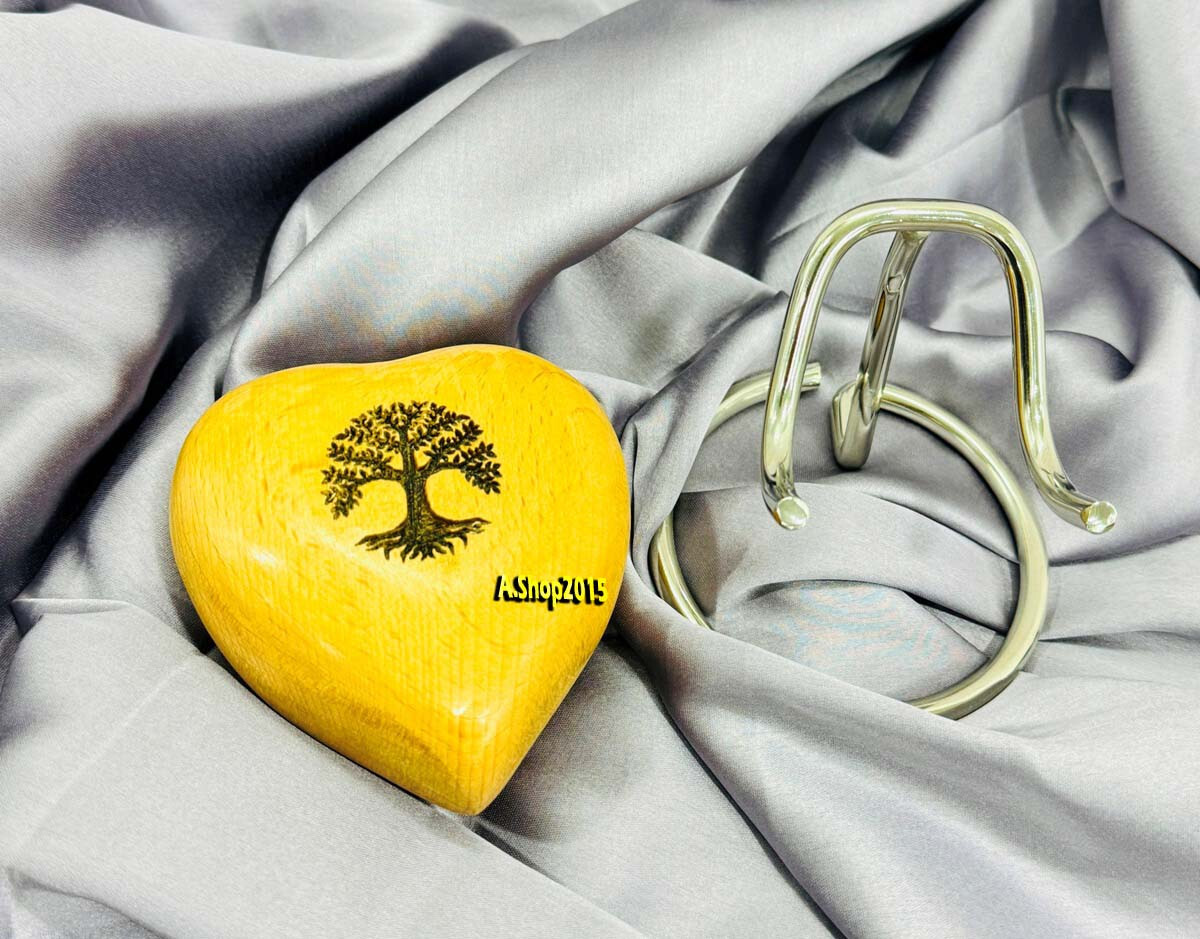 Tree of Life Wooden Heart Keepsake Cremation Urn for Human pet Ashes