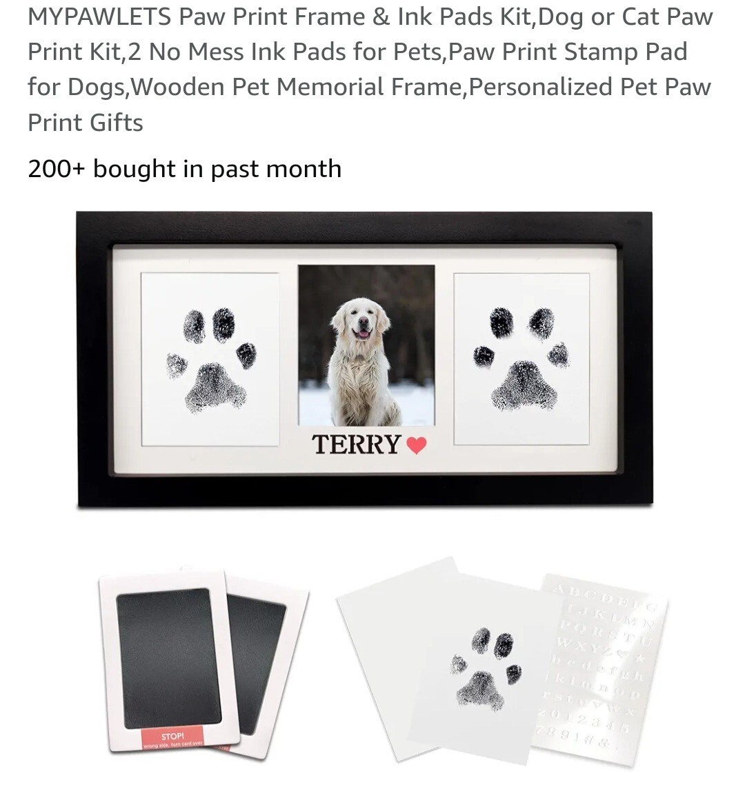 Paw Print Frame & Ink Pads Kit,Dog or Cat Paw Print Kit,2 No Mess Ink Pads fo…