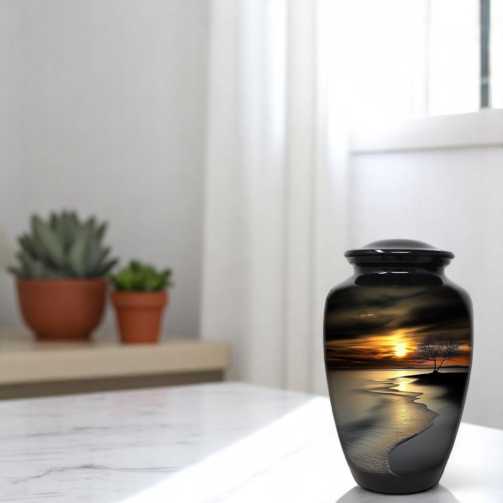 Large Cremation Urn for Human Ashes – Peaceful Beach Adult Memorial Funeral Urns