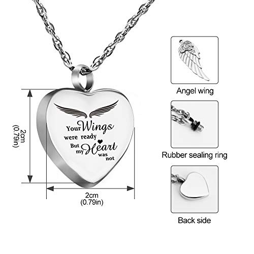 Heart Urn Necklace for Ashes with 12 Birthstones Cremation Your wings-Silver
