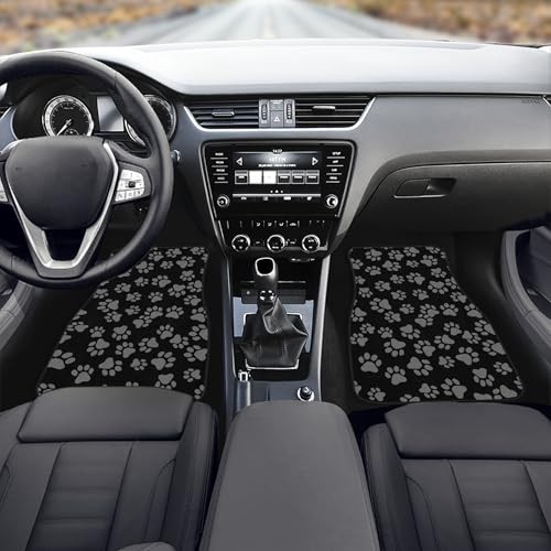 Paw Print Car Floor Mats – Universal Abstract Cat or Dog – Black Grey