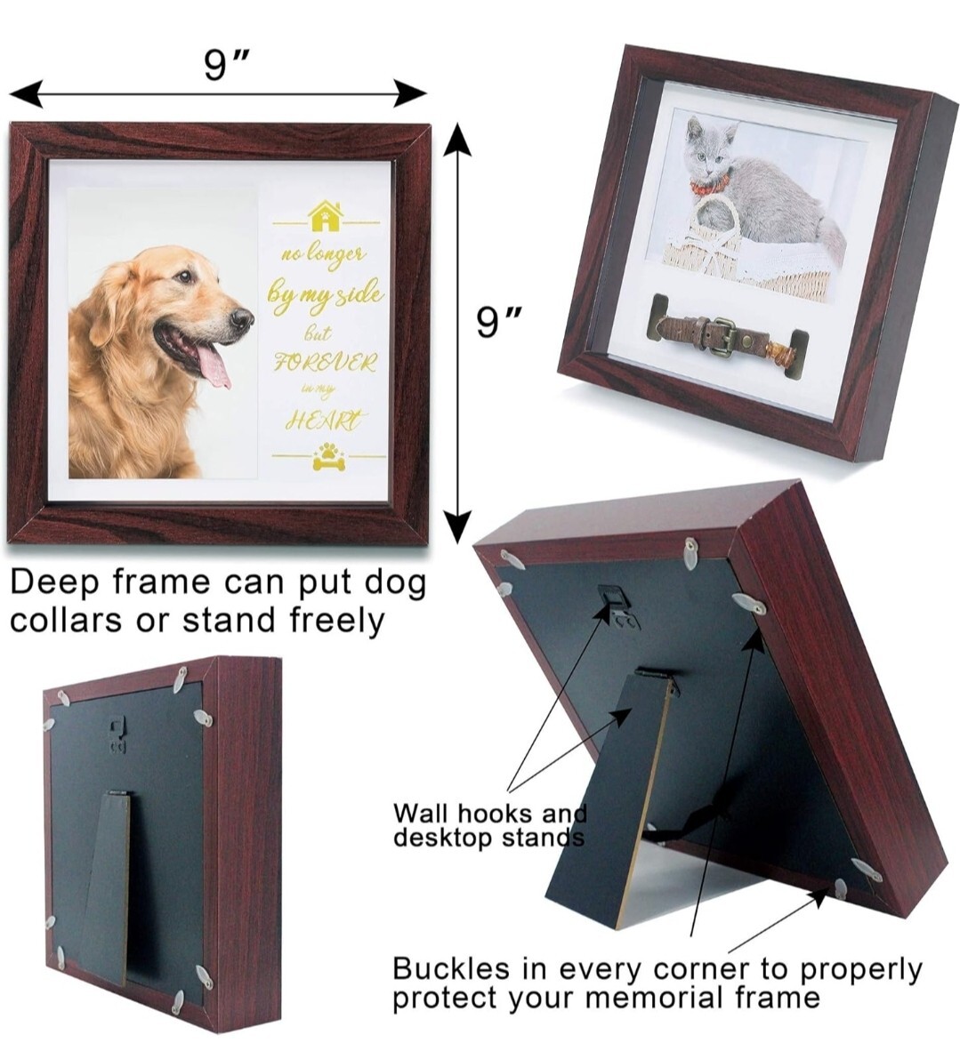 Pet Memorial Picture Frame Dog/Cat Memorial Sentiment Pet Collar Frame- Mahogany
