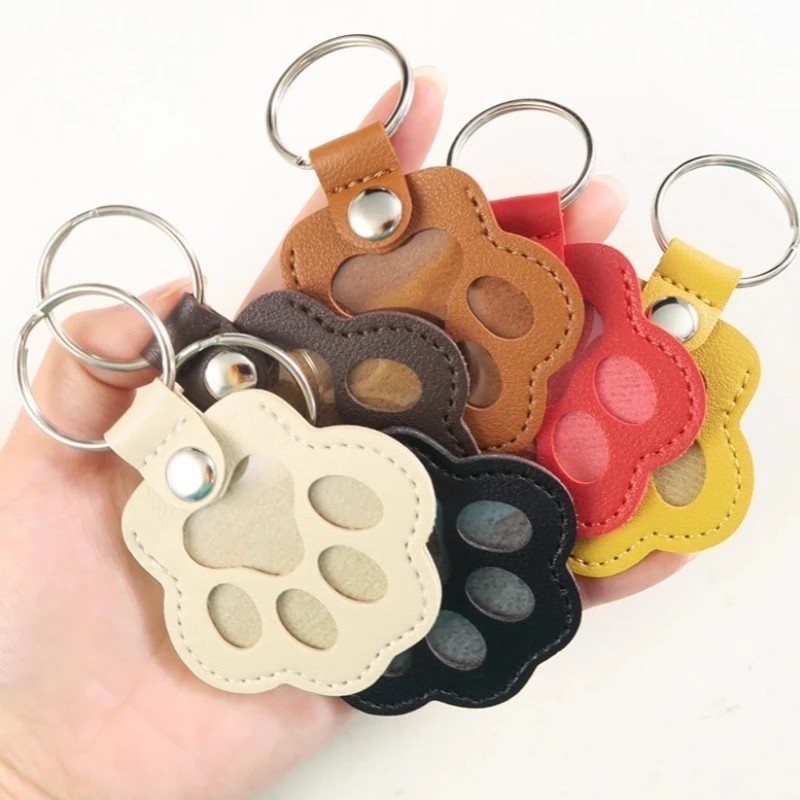 Pets Hair Memorial Keepsake Keychain PU Leather Dog Cat Storage Pouch Bag Charm