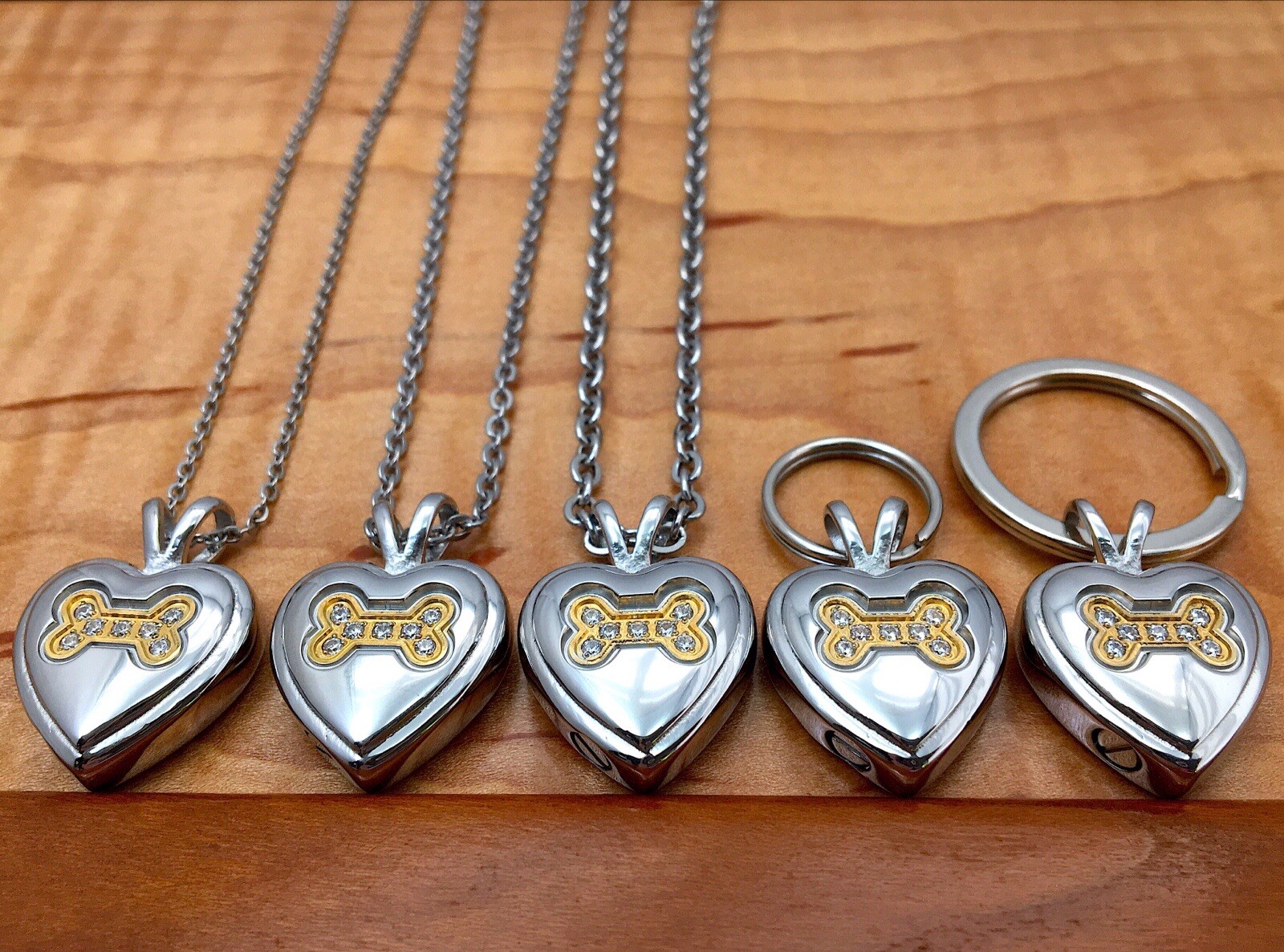 Dog Bone Heart Cremation Necklace Crystals Ladies Urn Jewelry Ash Pendant Girls