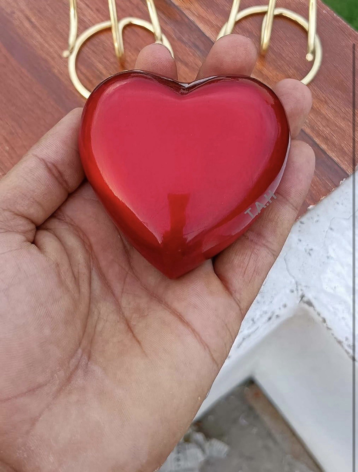 Set of 2 Red and Blue Heart Keepsake Mini Heart Cremation Urn with Brass Stand