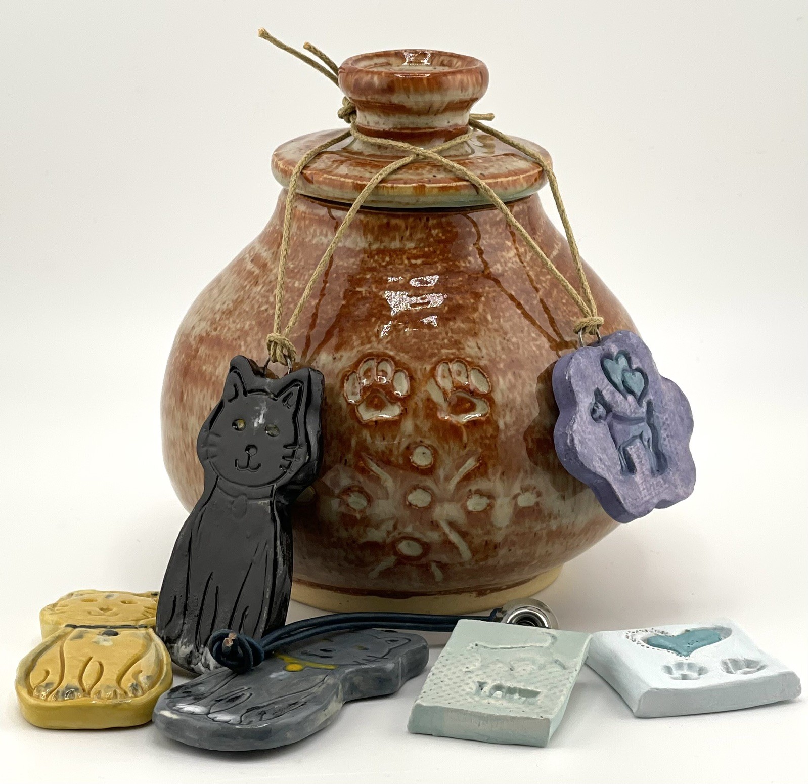 PET URN POTTERY Handmade w/love for Pet Ashes & Memorial Keepsake w/Pet Charms