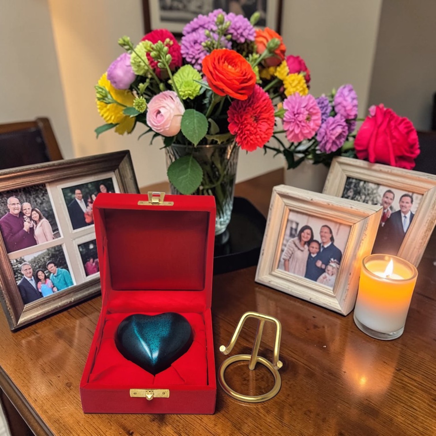 Personalized Mini Heart Cremation Urn for Ashes with Stand Velvet Box