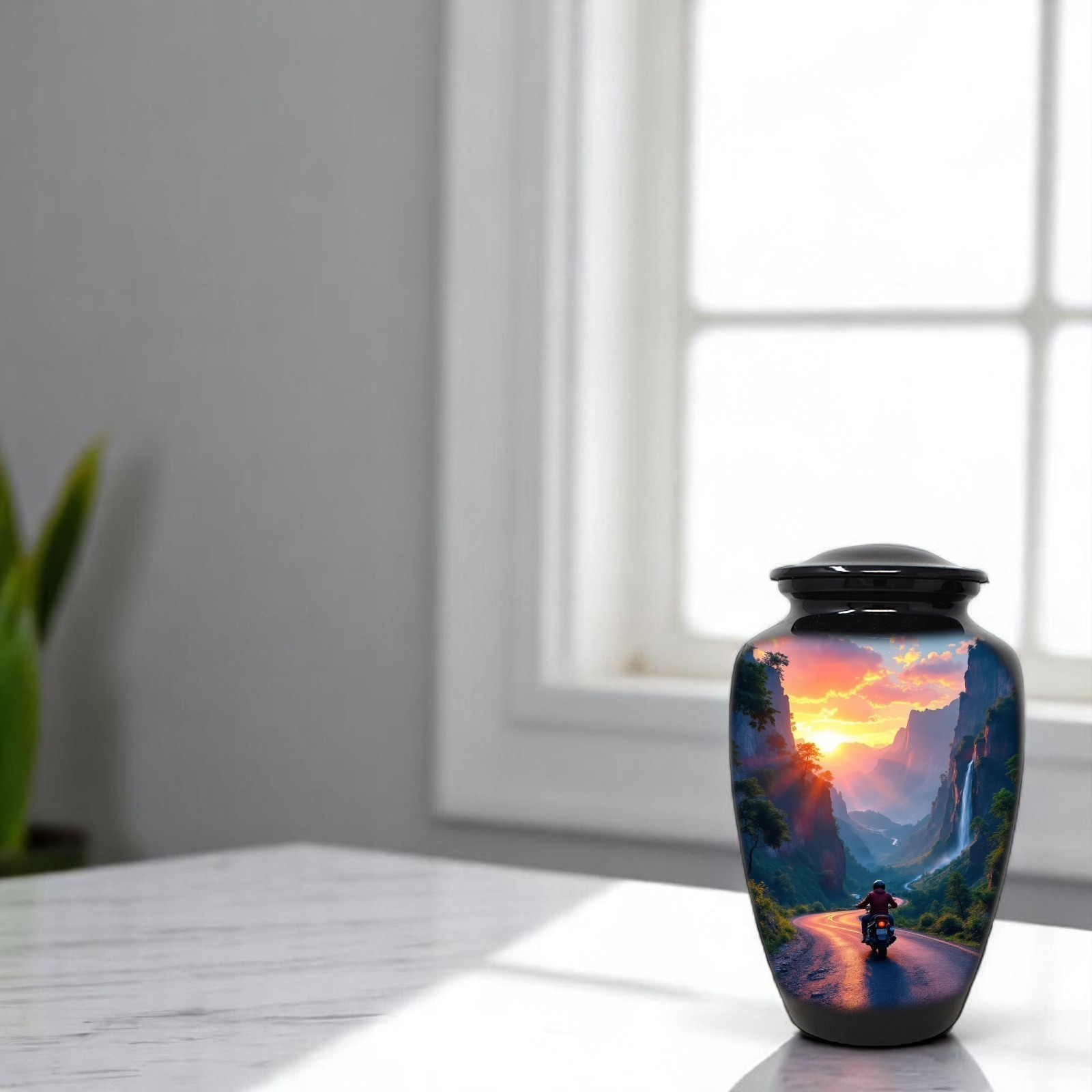 Cremation Urn for Adult Human Ashes 10.5in Biker Motorcycle Memorial Urn