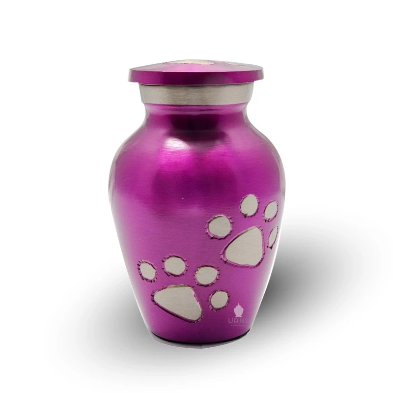 Crimson Mauve Pet Keepsake Urn with Silver Paws – A Beautiful Tribute to Dog Cat